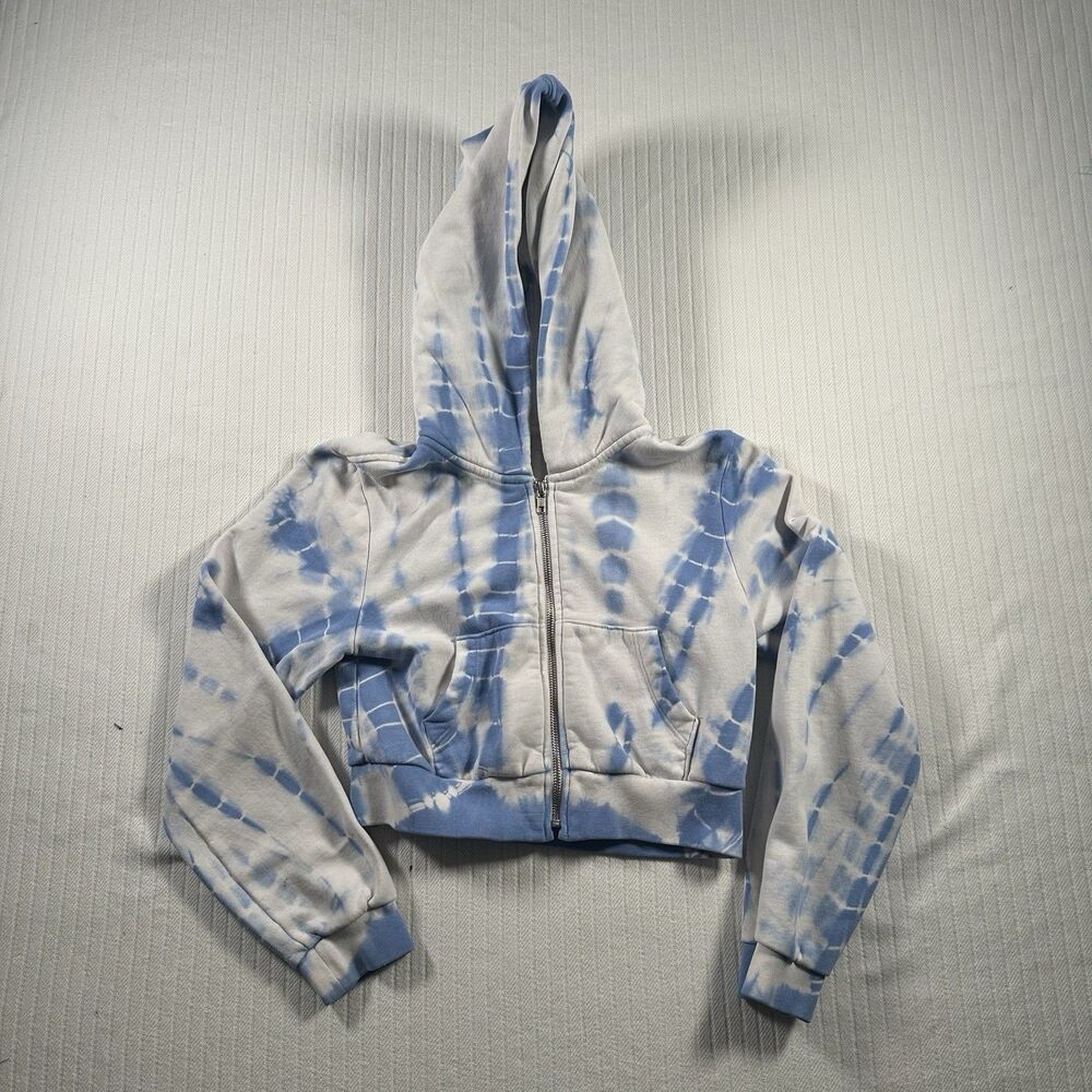 GAP TEEN CROP POWDER BLUE & WHITE TYE DYE ZIPPER HOODIE SWEATSHIRT XXL